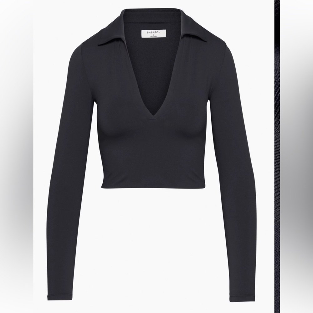 Aritzia contour polo long sleeve crop top black (babaton) size LARGE